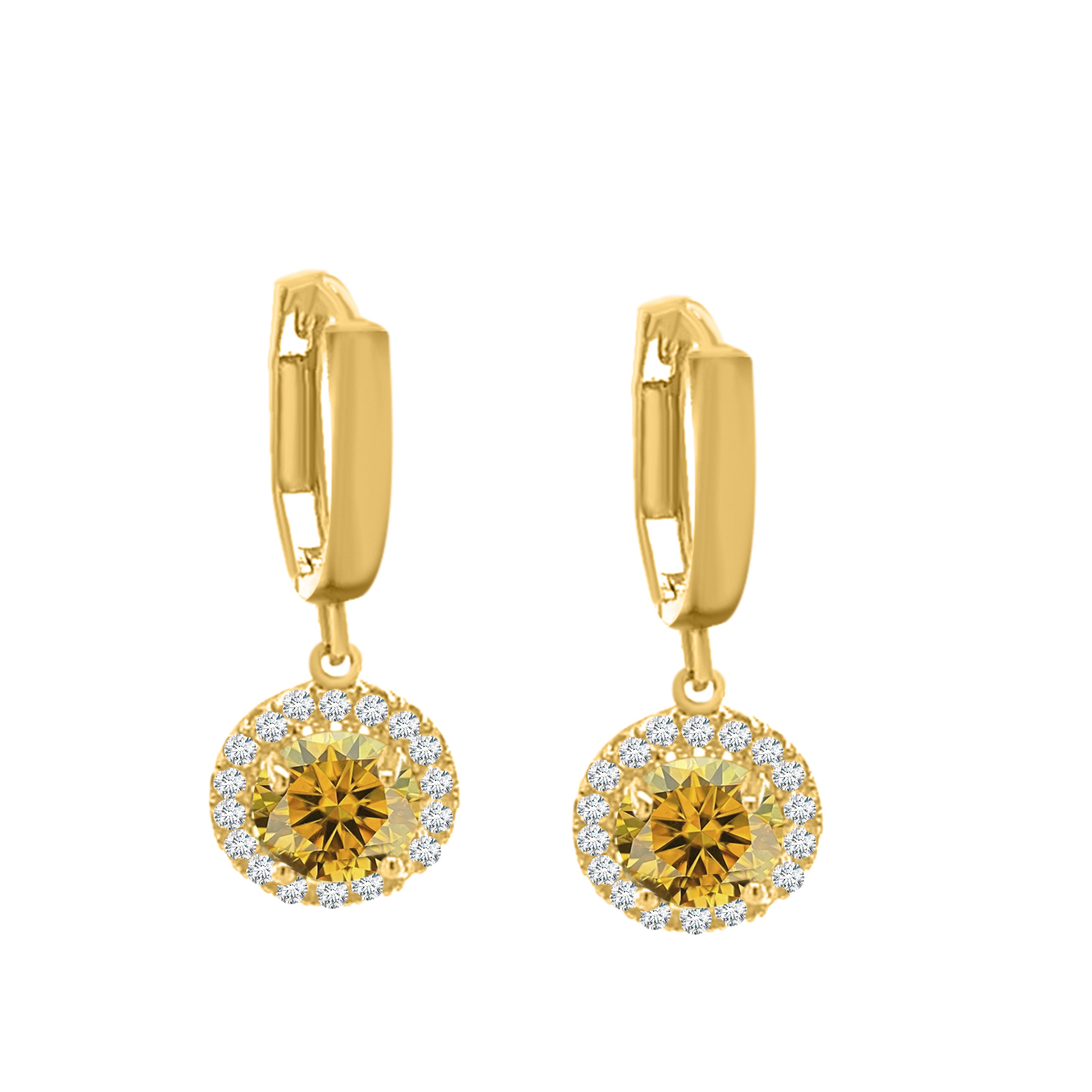 14K White & Yellow Gold Halo Diamond Dangle Earrings with Gemstones for Women