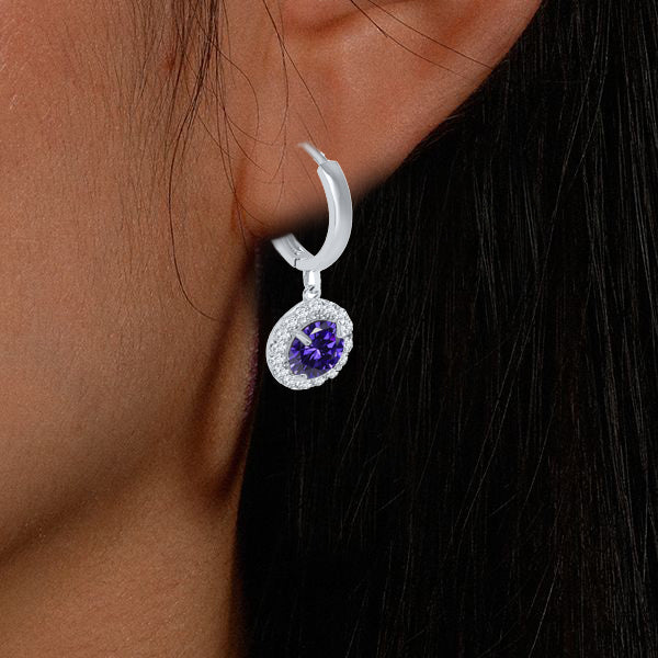 14K White & Yellow Gold Halo Diamond Dangle Earrings with Gemstones for Women
