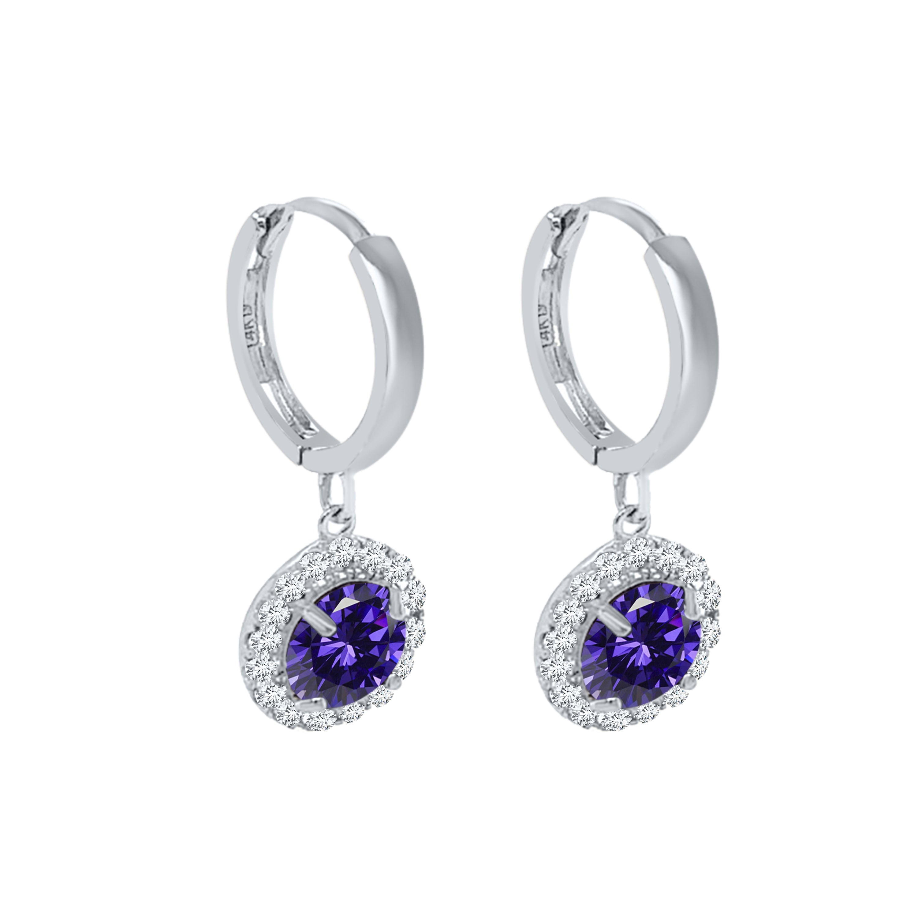 14K White & Yellow Gold Halo Diamond Dangle Earrings with Gemstones for Women
