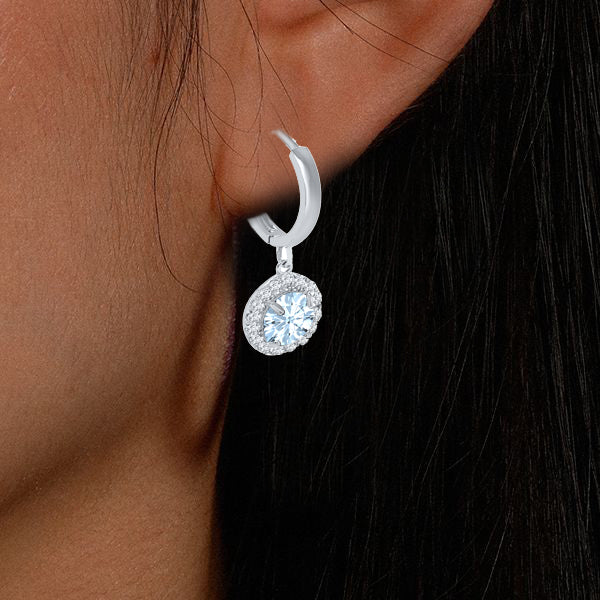 14K White & Yellow Gold Halo Diamond Dangle Earrings with Gemstones for Women