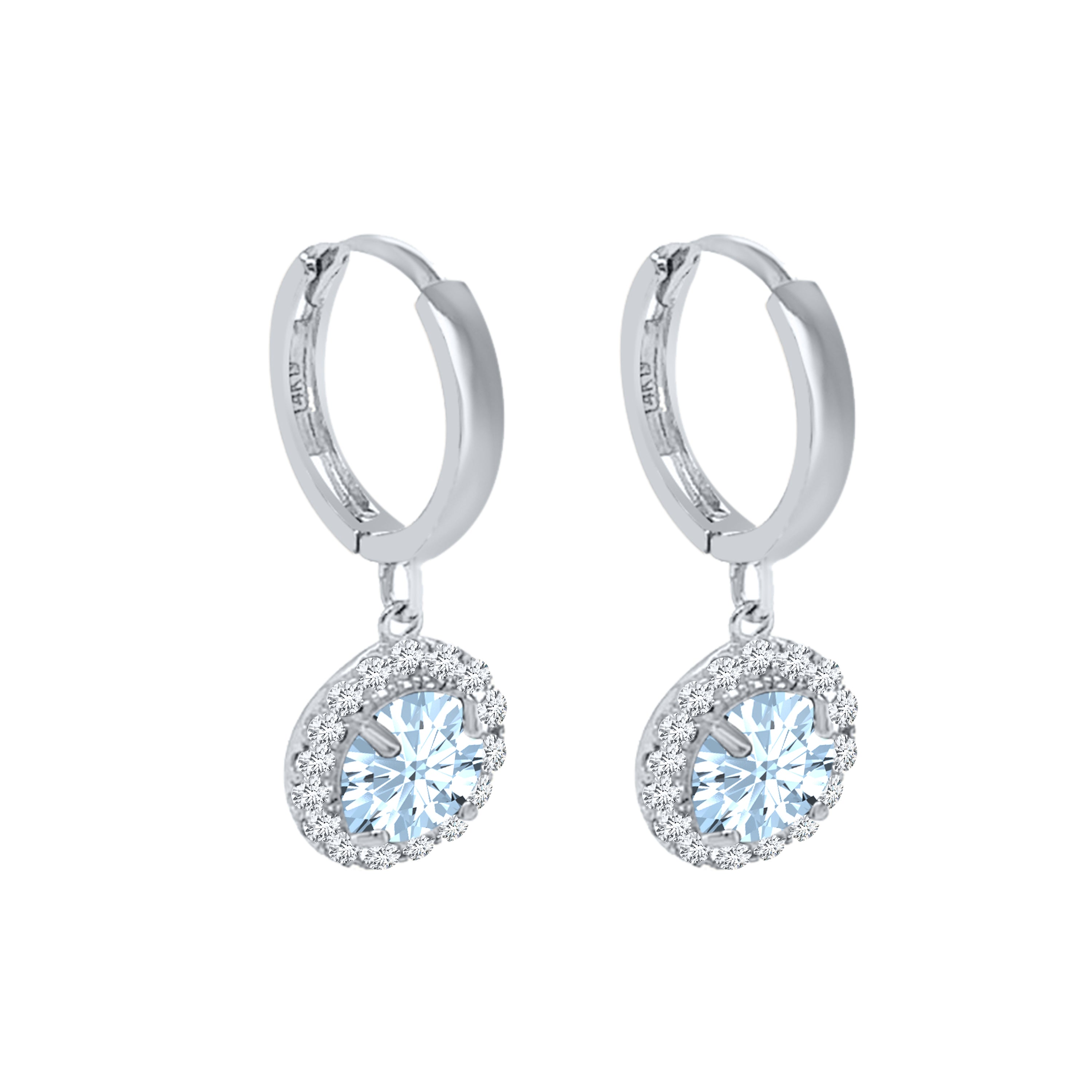 14K White & Yellow Gold Halo Diamond Dangle Earrings with Gemstones for Women