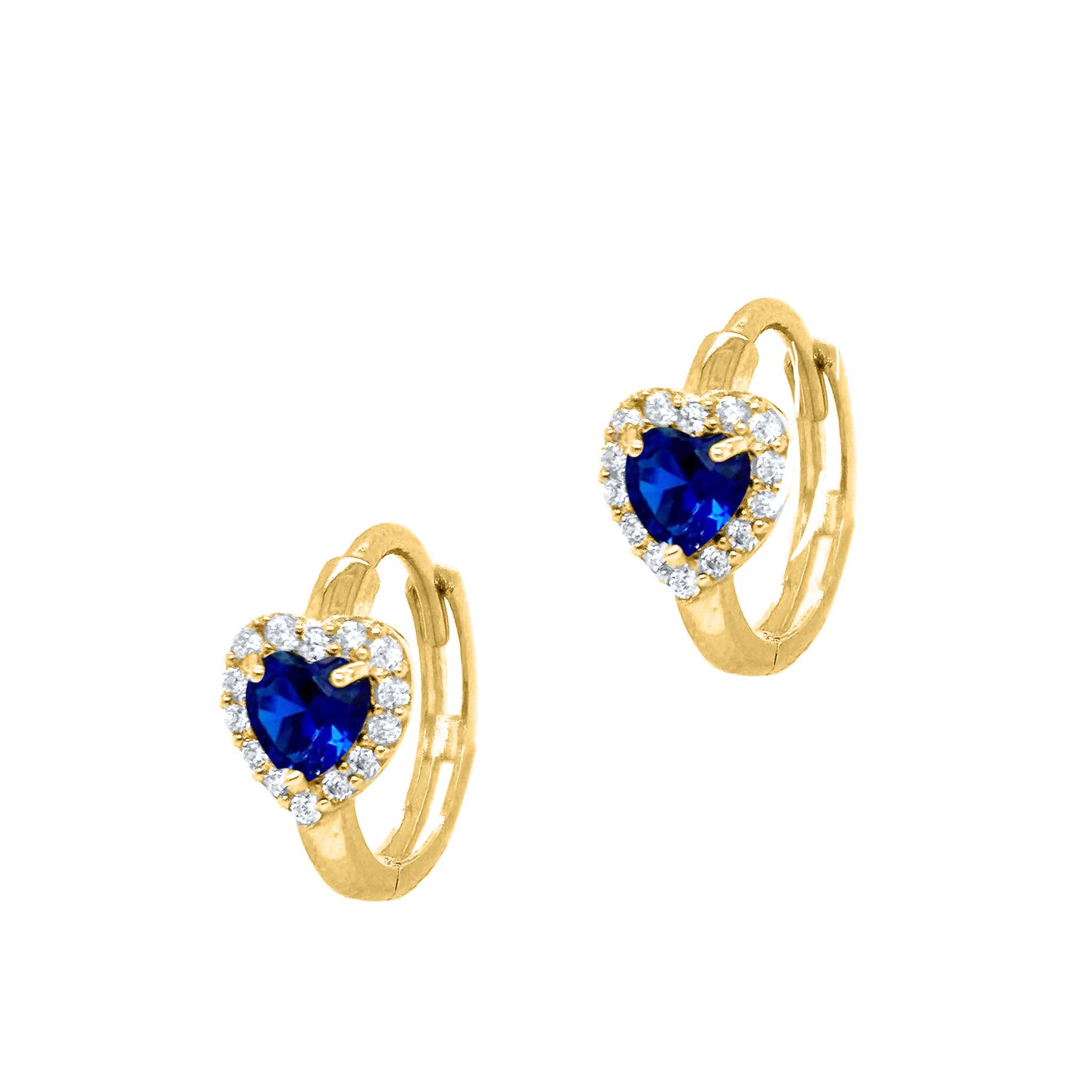 Heart-Shaped Gemstone and Round CZ Diamond Hoop Earrings in 14K Solid Yellow Gold