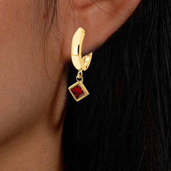 Elegant 14K Yellow Gold Princess Cut Bezel Gemstone Dangle Earrings