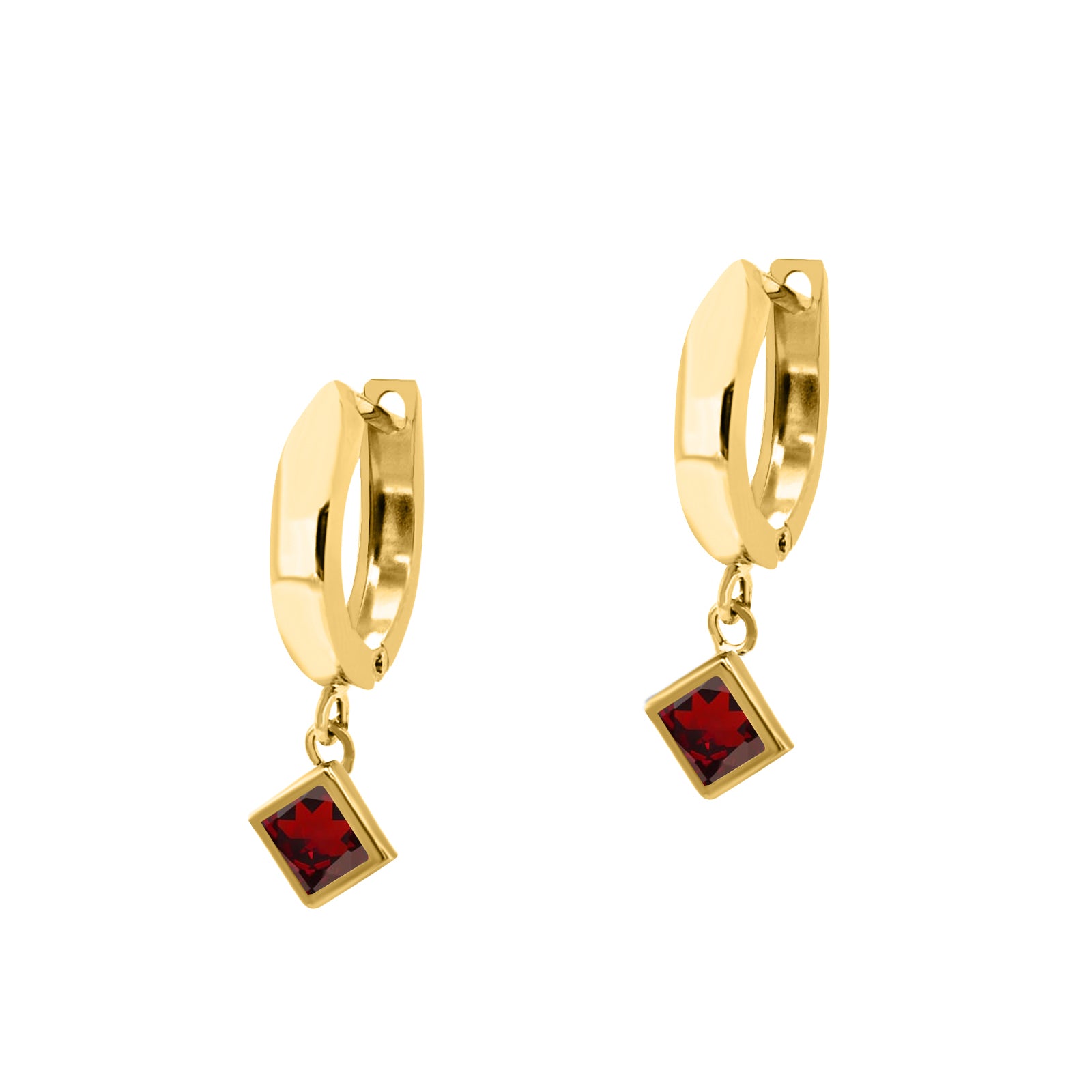 Elegant 14K Yellow Gold Princess Cut Bezel Gemstone Dangle Earrings