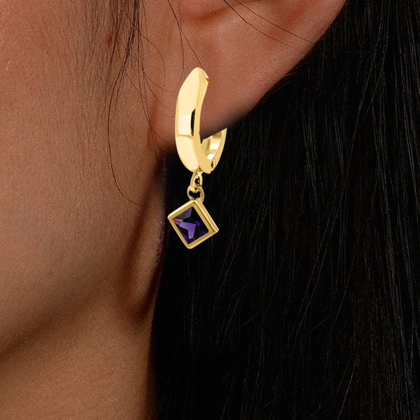 Elegant 14K Yellow Gold Princess Cut Bezel Gemstone Dangle Earrings