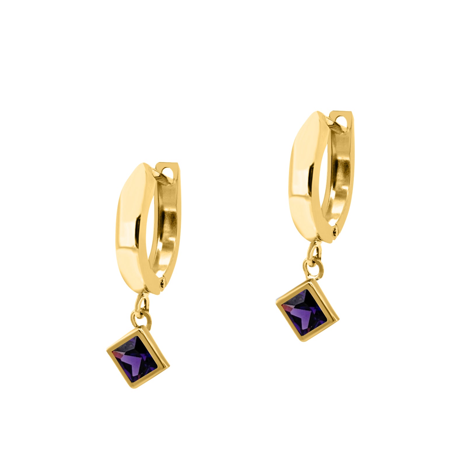 Elegant 14K Yellow Gold Princess Cut Bezel Gemstone Dangle Earrings