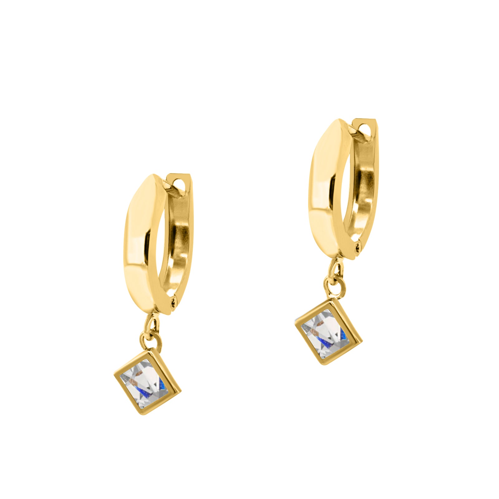 Elegant 14K Yellow Gold Princess Cut Bezel Gemstone Dangle Earrings