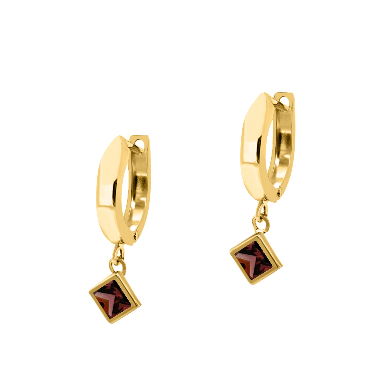 Elegant 14K Yellow Gold Princess Cut Bezel Gemstone Dangle Earrings