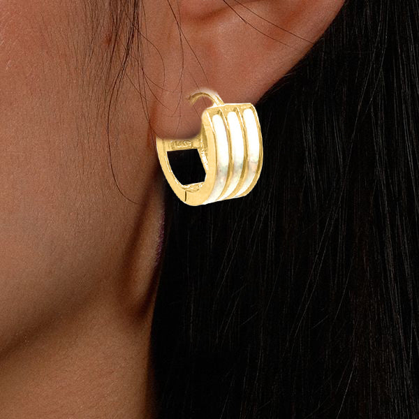 3-Row Opal Gemstone Hoop Earrings in 14K Yellow Gold