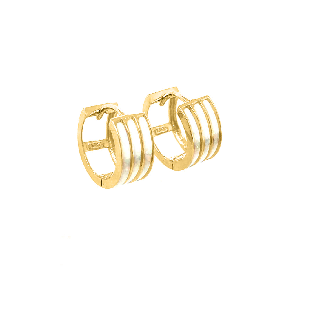 3-Row Opal Gemstone Hoop Earrings in 14K Yellow Gold