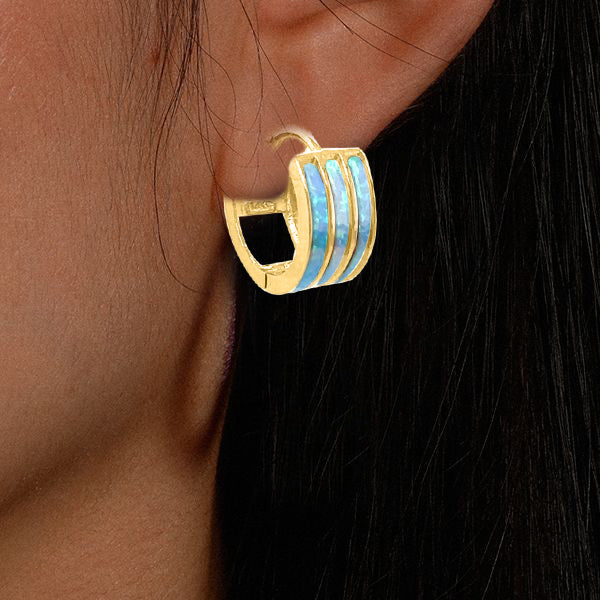 3-Row Opal Gemstone Hoop Earrings in 14K Yellow Gold