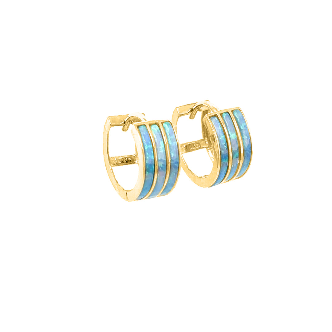 3-Row Opal Gemstone Hoop Earrings in 14K Yellow Gold
