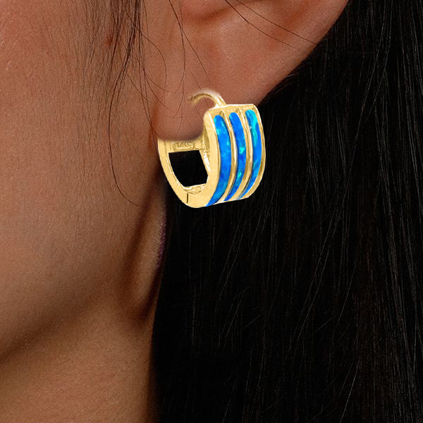 3-Row Opal Gemstone Hoop Earrings in 14K Yellow Gold