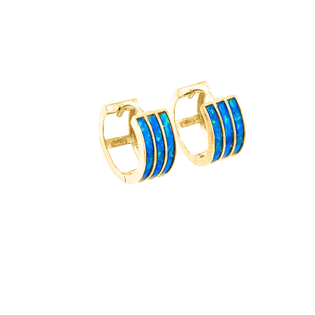 3-Row Opal Gemstone Hoop Earrings in 14K Yellow Gold