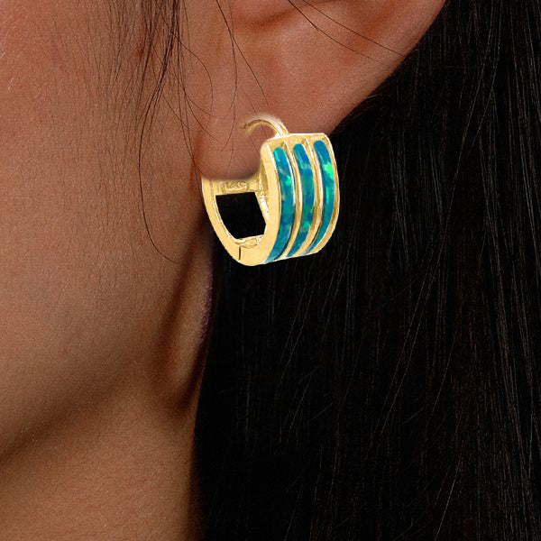 3-Row Opal Gemstone Hoop Earrings in 14K Yellow Gold