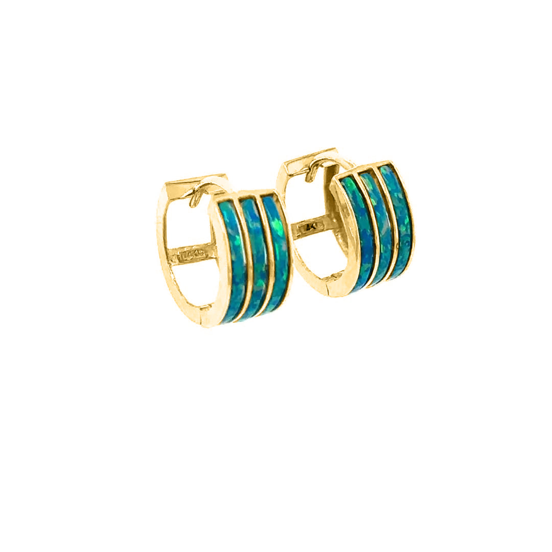 3-Row Opal Gemstone Hoop Earrings in 14K Yellow Gold