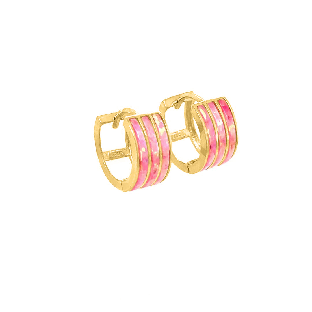 3-Row Opal Gemstone Hoop Earrings in 14K Yellow Gold