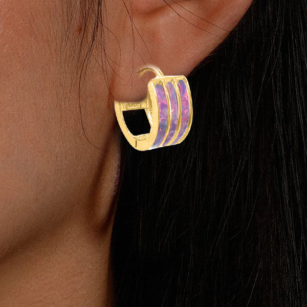3-Row Opal Gemstone Hoop Earrings in 14K Yellow Gold