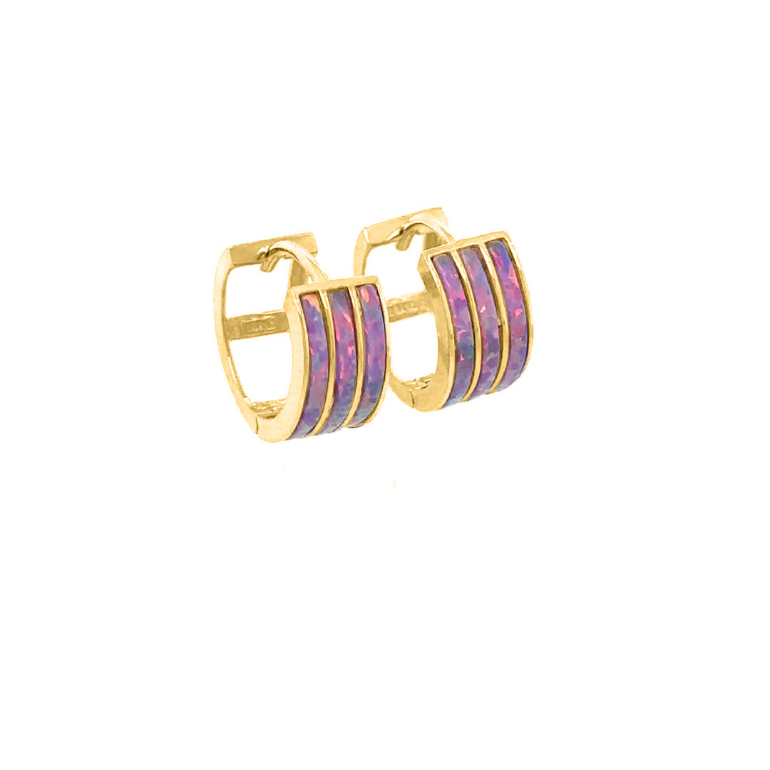 3-Row Opal Gemstone Hoop Earrings in 14K Yellow Gold