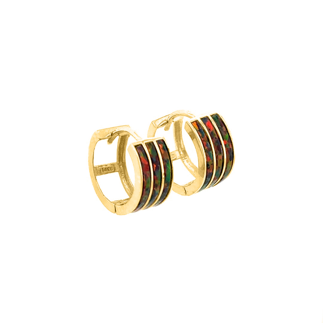 3-Row Opal Gemstone Hoop Earrings in 14K Yellow Gold