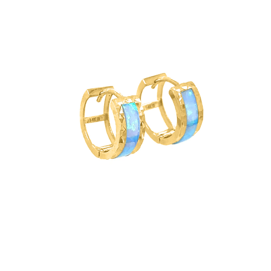Opal Gemstone 14K Solid Yellow Gold Hoop Earrings for Women