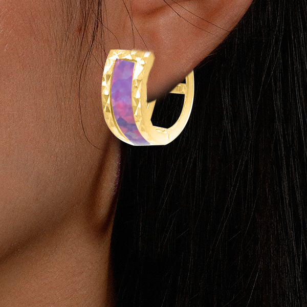 Opal Gemstone 14K Solid Yellow Gold Hoop Earrings for Women