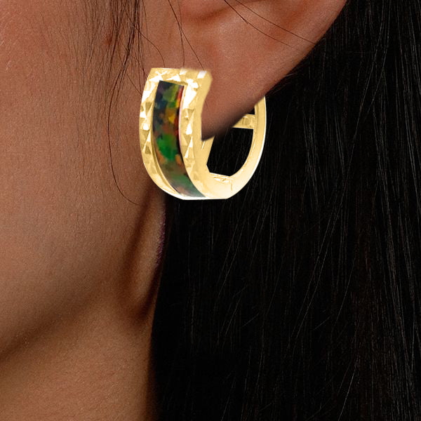 Opal Gemstone 14K Solid Yellow Gold Hoop Earrings for Women