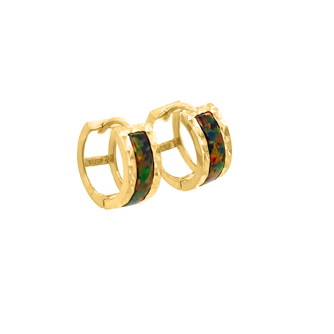 Opal Gemstone 14K Solid Yellow Gold Hoop Earrings for Women