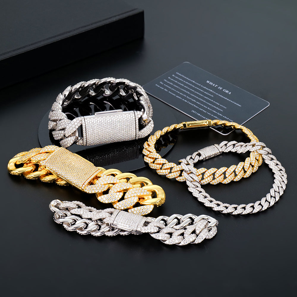 8mm Width Wholesale 925 Silver VVS Moissanite Chain Iced Out Hip Hop Cuban 8mm