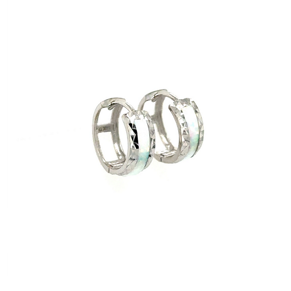 Hoop Earring Gemstone in 14K Solid White Gold Women Jewelry