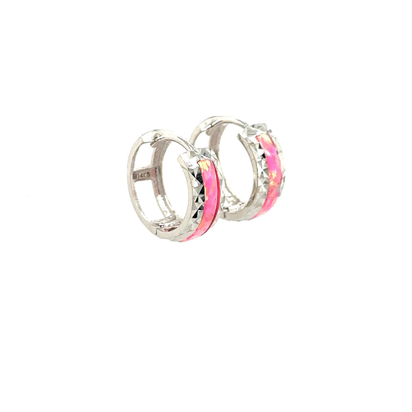 Hoop Earring Gemstone in 14K Solid White Gold Women Jewelry