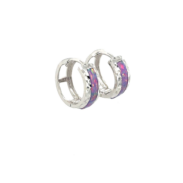 Hoop Earring Gemstone in 14K Solid White Gold Women Jewelry