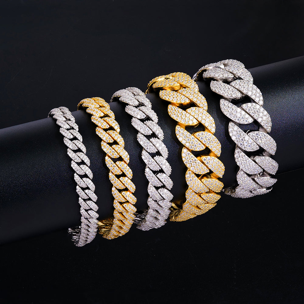 8mm Width Wholesale 925 Silver VVS Moissanite Chain Iced Out Hip Hop Cuban 8mm
