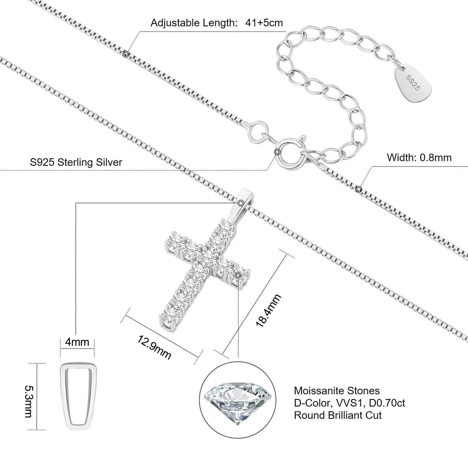 0.70 Ct Mossanite Cross Pendant Necklace for Men Women