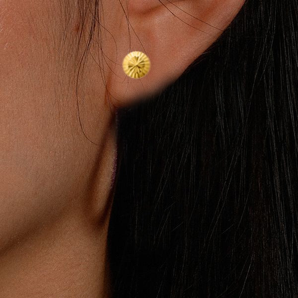 3mm 14k Yellow Gold Half Ball Diamond Cut Push Back Earrings