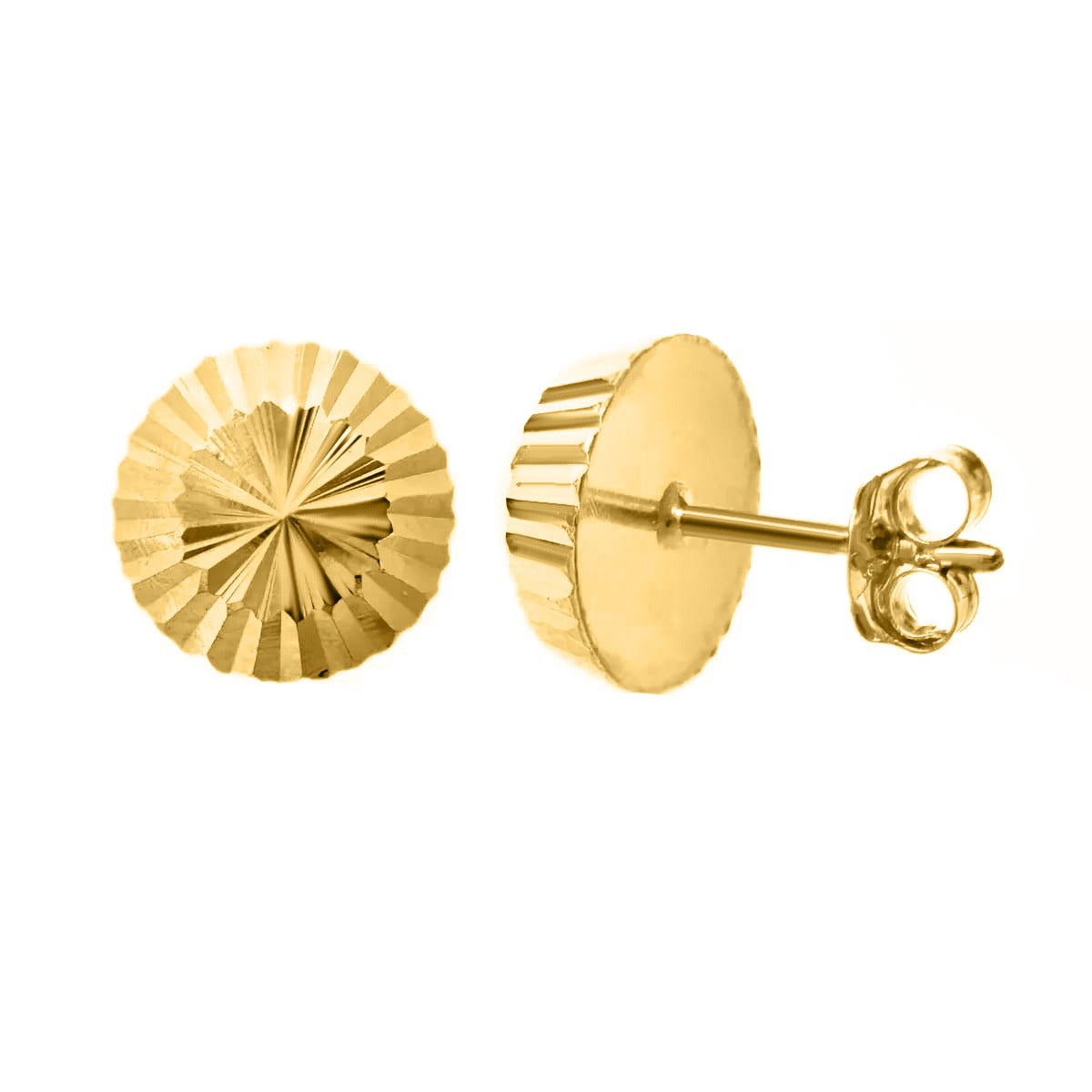 3mm 14k Yellow Gold Half Ball Diamond Cut Push Back Earrings
