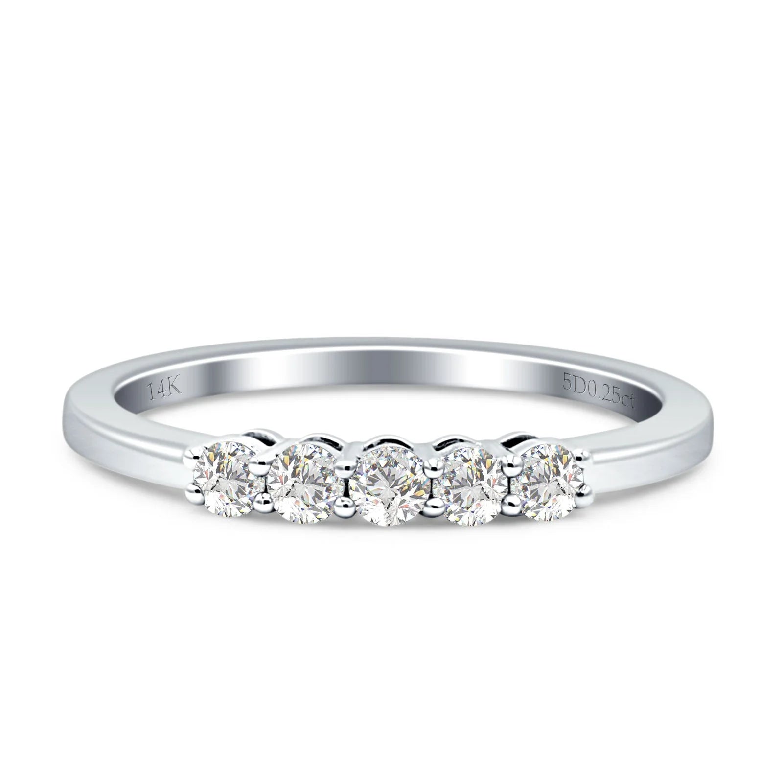 0.25 Ct Natural Diamond Five Stone Engagement Wedding Rings In 14K Solid White Gold