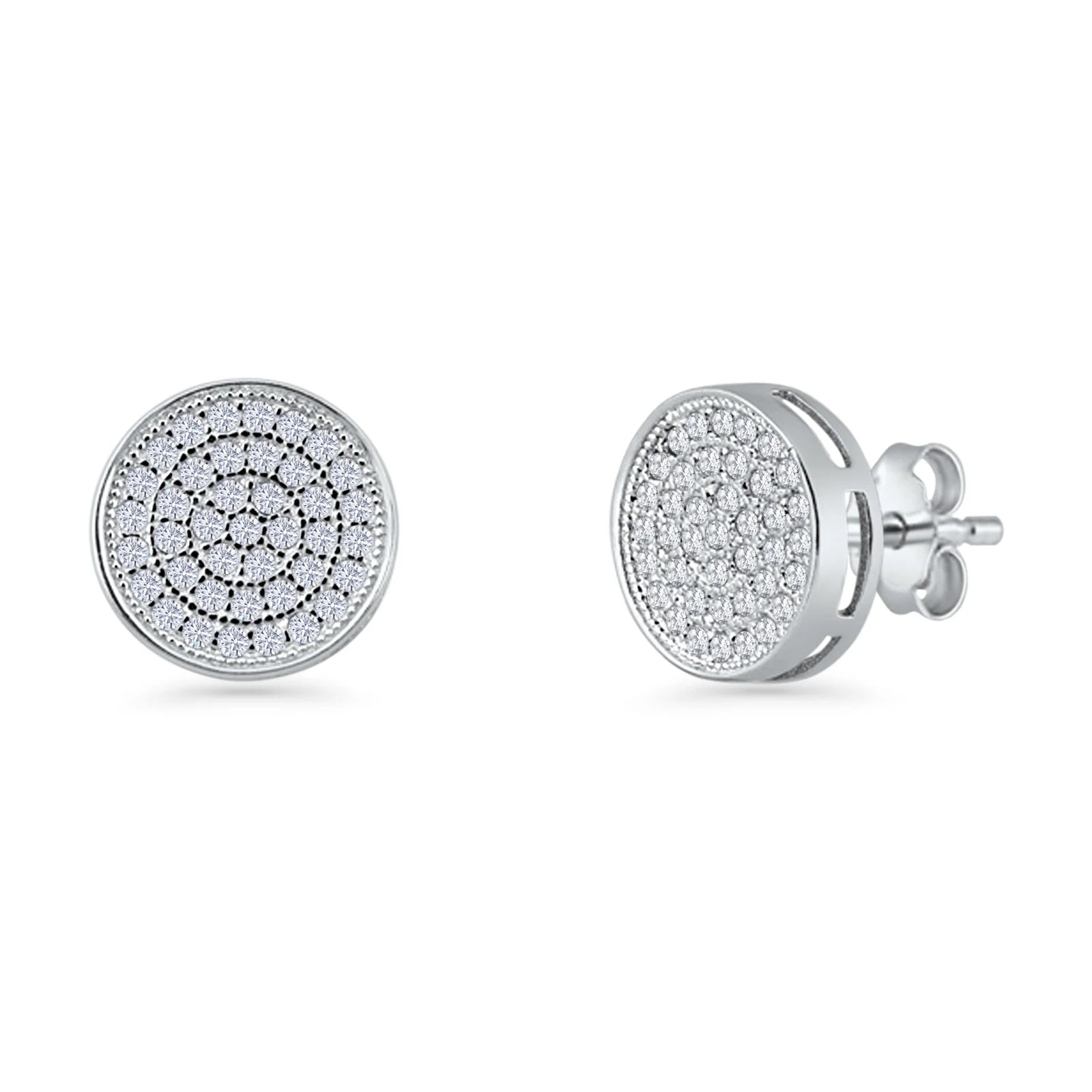 Round Cluster Cubic Zirconia Stud Earrings in 925 Sterling Silver