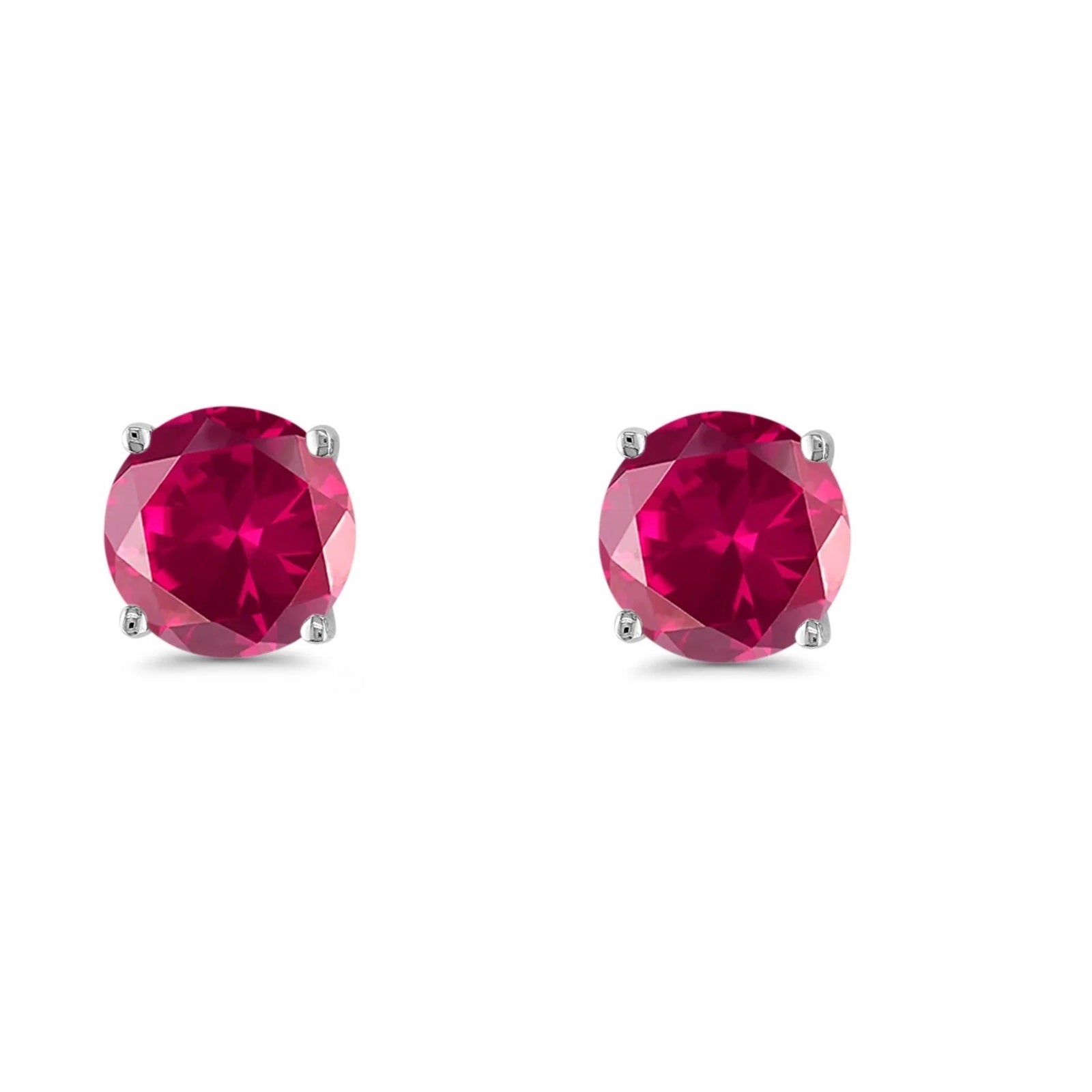 5/ 6/ 7 mm Round Ruby Gemstone Stud Earrings In 14K Solid White Gold With Backs