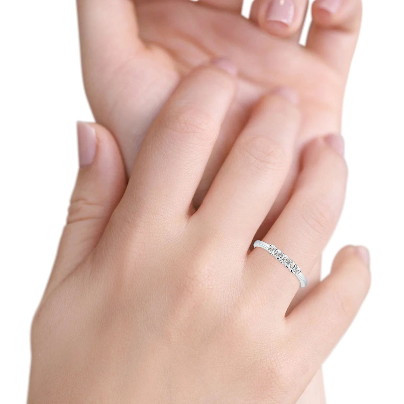 0.25 Ct Natural Diamond Five Stone Engagement Wedding Rings In 14K Solid White Gold