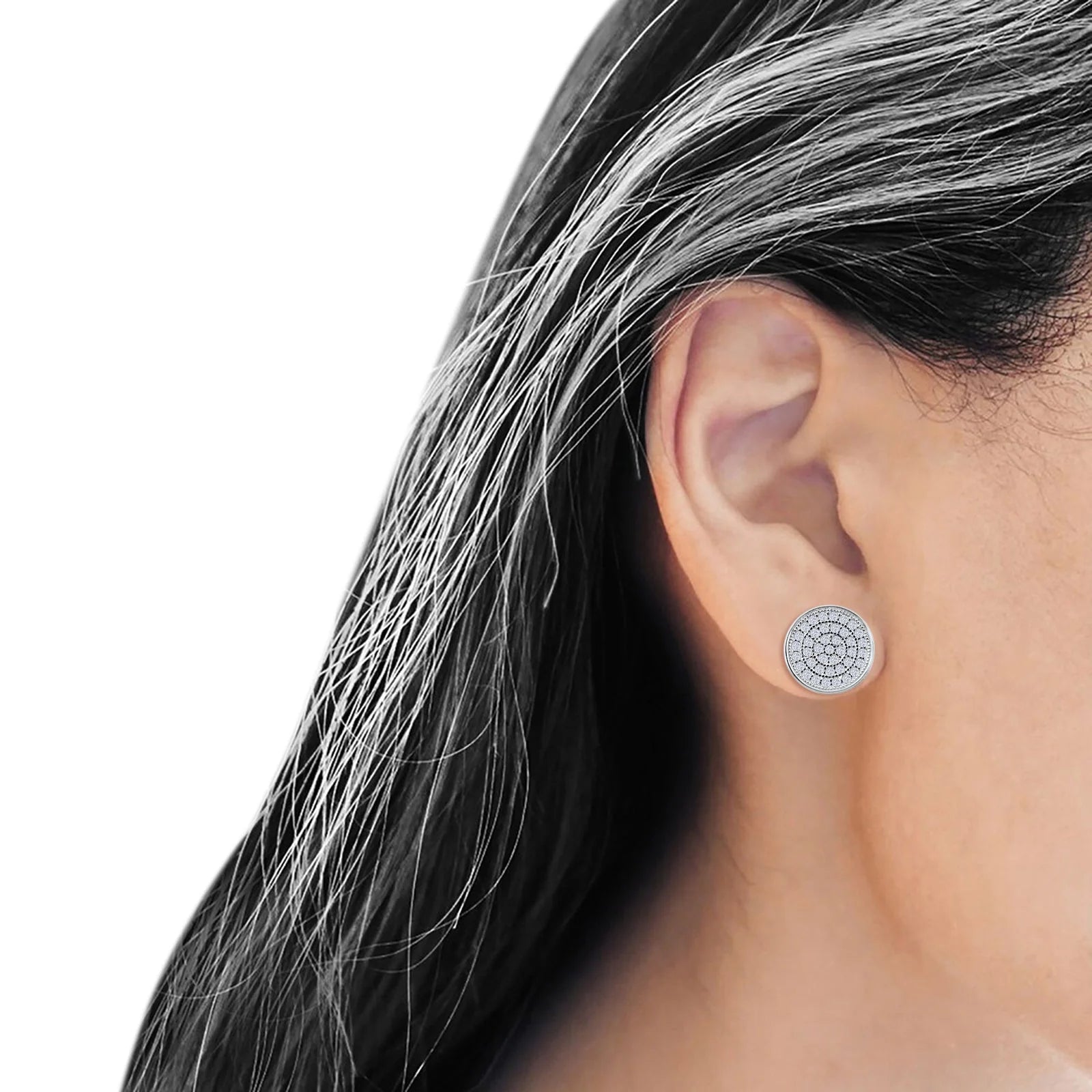 Round Cluster Cubic Zirconia Stud Earrings in 925 Sterling Silver