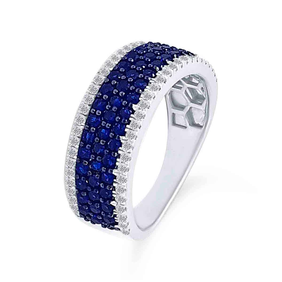 1.40 Carat Blue And White Diamond Wedding Band In 14K White Gold