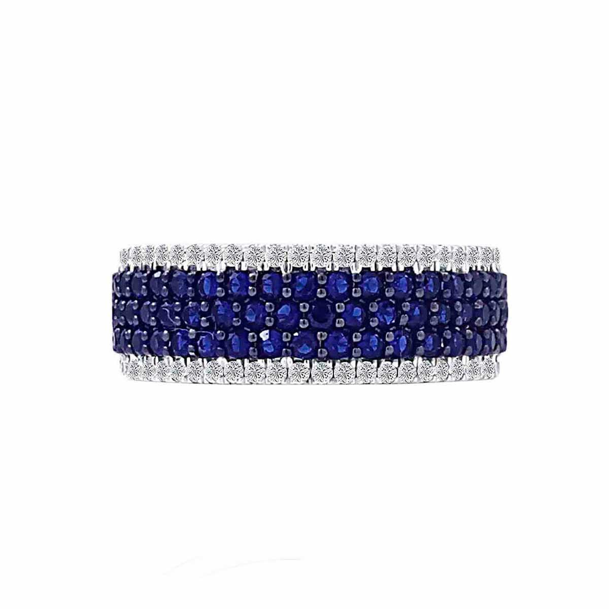 1.40 Carat Blue And White Diamond Wedding Band In 14K White Gold