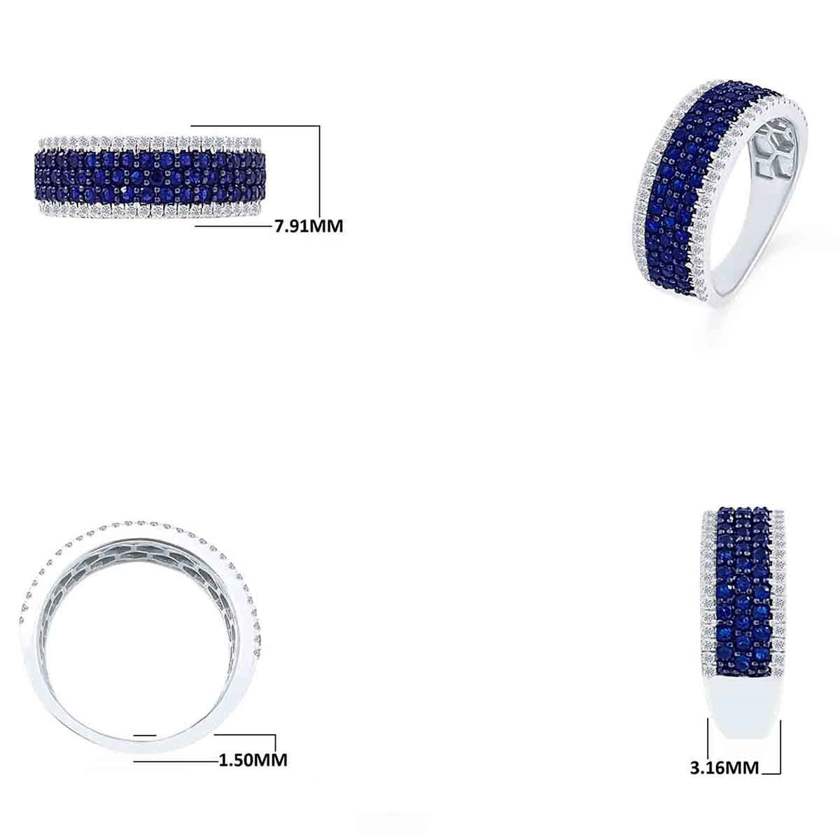 1.40 Carat Blue And White Diamond Wedding Band In 14K White Gold