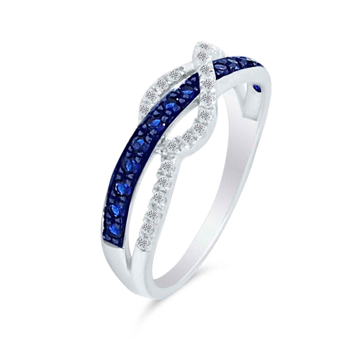 Elegant 0.41 Ct Blue & White Diamond Twisted Wedding Band in 14K White Gold