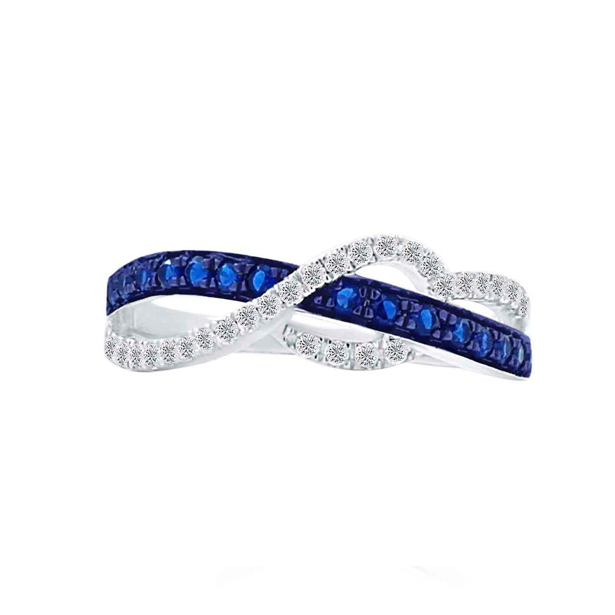 Elegant 0.41 Ct Blue & White Diamond Twisted Wedding Band in 14K White Gold