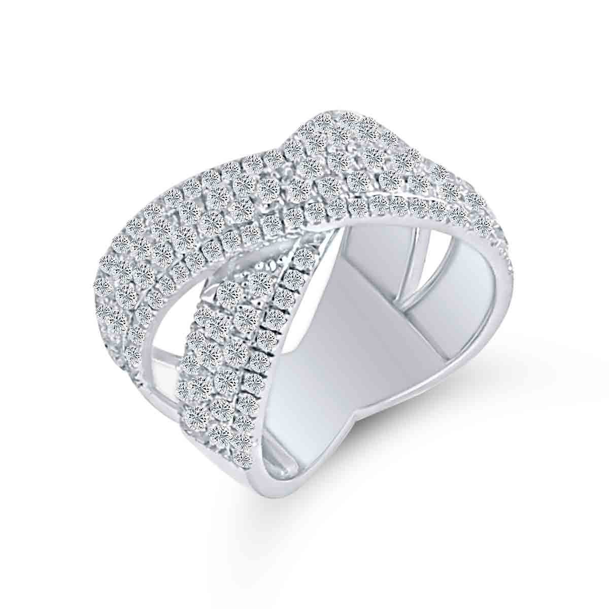 Stunning 1.60 Ct Diamond Criss Cross Wedding Ring in 14K White Gold
