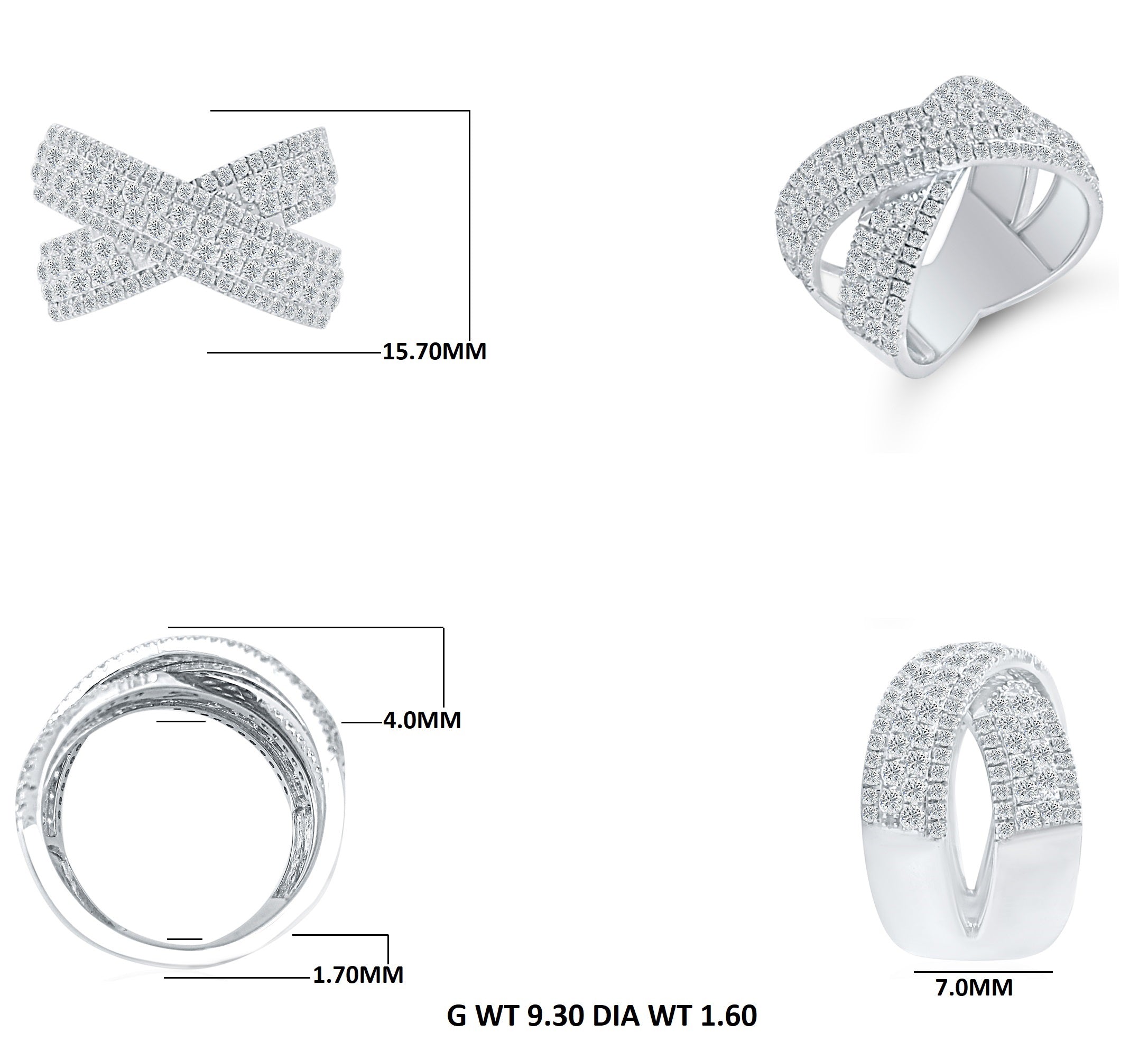 Stunning 1.60 Ct Diamond Criss Cross Wedding Ring in 14K White Gold