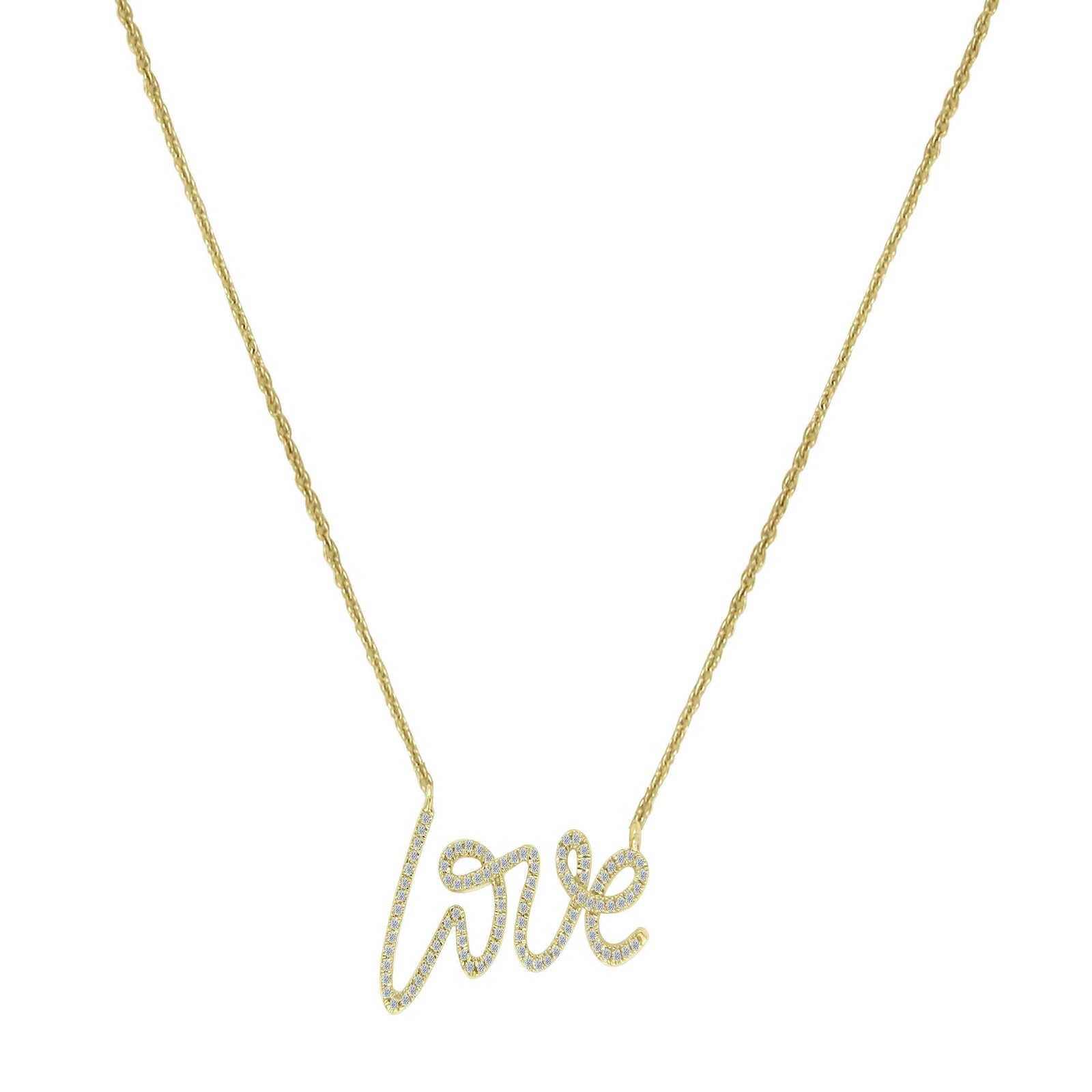 0.15 Ct GH/VS-SI Natural Diamond LOVE Pendant In 14K Yellow Gold With Chain