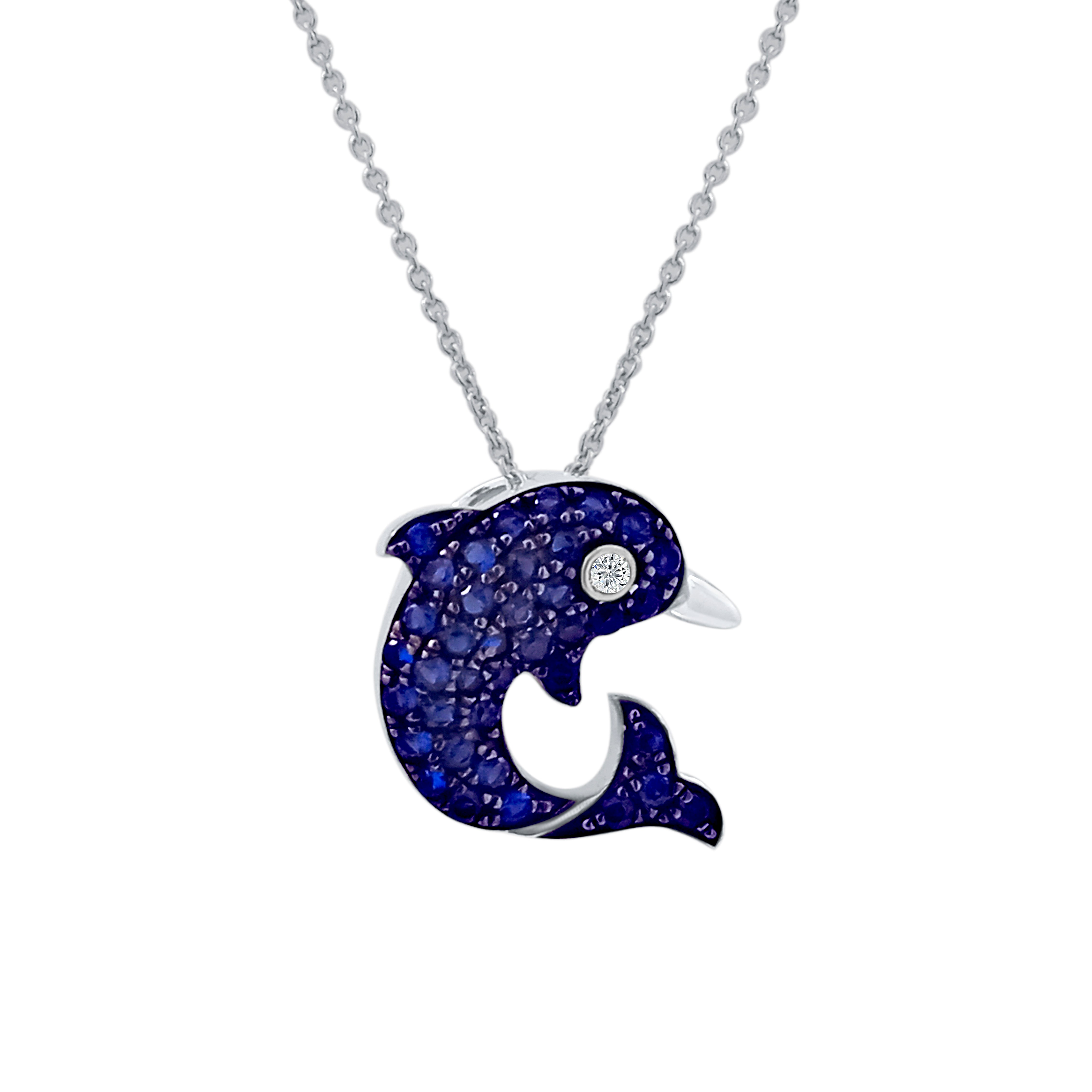 0.63 Ct Blue Diamond 14K White Gold Pendant Necklace With 18" Chain